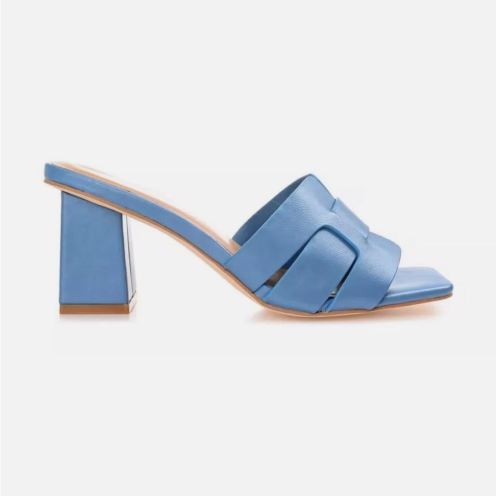 Journee Collection Blue Block Heel Mules